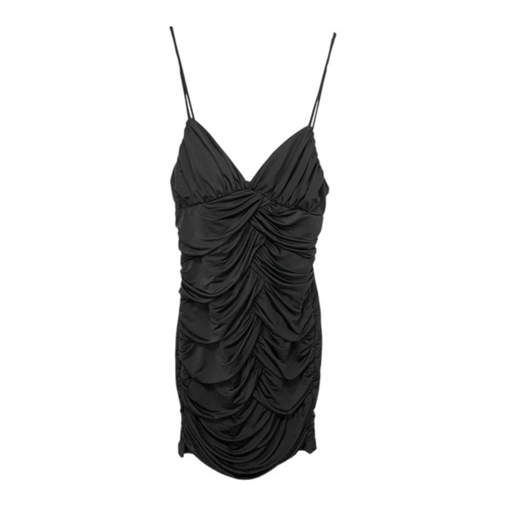 City Triangles Large Black‎ Mini Dress Ruched Spaghetti Strap Y2K Clubwear Sleek